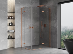 Mexen Mist-H L Duo cabină de duș cu uși batante 90 x 120 cm, transparent, cupru periat - 8A5L-090L-120P-65-00
