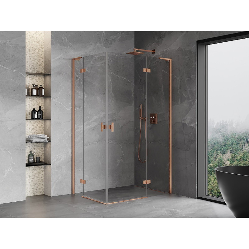 Mexen Mist-H L Duo cabină de duș cu ușă batantă dreapta 95 x 115 cm, transparent, cupru periat - 8A5L-095L-115P-65-00