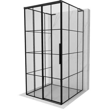Mexen Rox-3S L 3-falú zuhanykabin, balra tolóajtós, 110 x 110 cm, fekete rácsos, fekete - 8C2L-110-110-70-77-3S-L