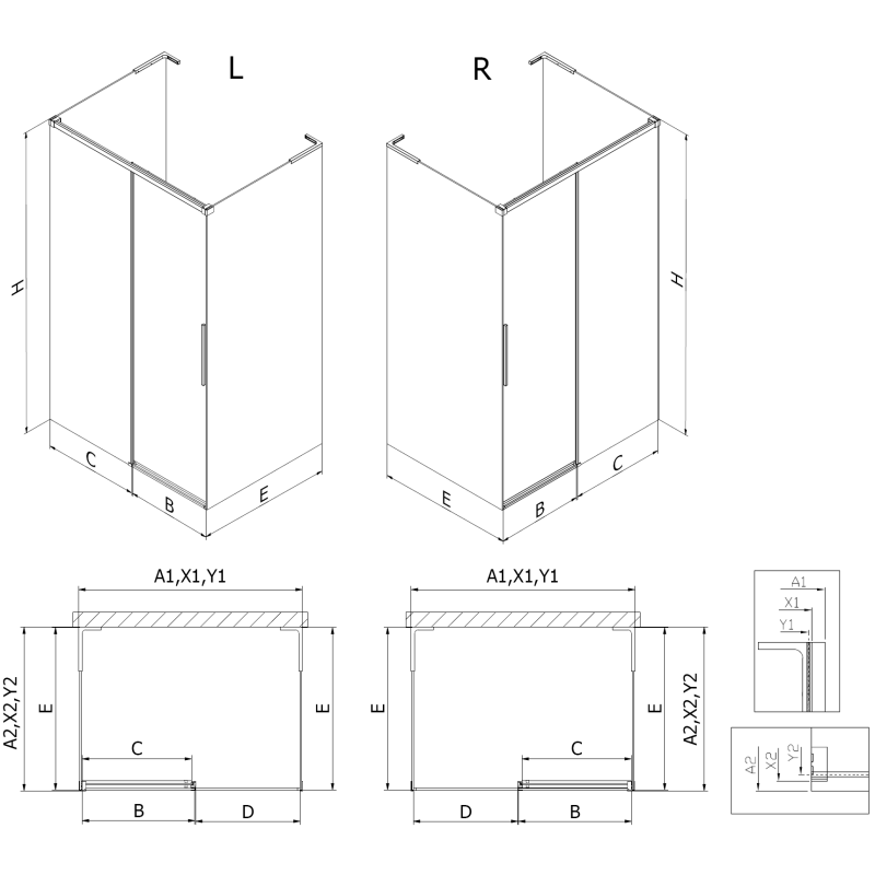 Mexen Rox-3S L cabina de duș cu 3 pereți, cu deschidere pe dreapta, 115 x 75 cm, grilaj negru, negru - 8C2L-115-075-70-77-3S-P