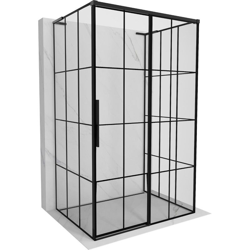 Mexen Rox-3S L 3 oldalas, 140 x 85 cm-es jobb tolóajtós zuhanykabin, fekete rács, fekete - 8C2L-140-085-70-77-3S-P