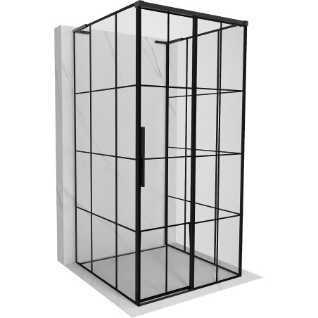 Mexen Rox-3S L 3 oldalfalú, jobbra tolóajtós zuhanykabin, 100 x 100 cm, fekete rácsos, fekete - 8C2L-100-100-70-77-3S-P