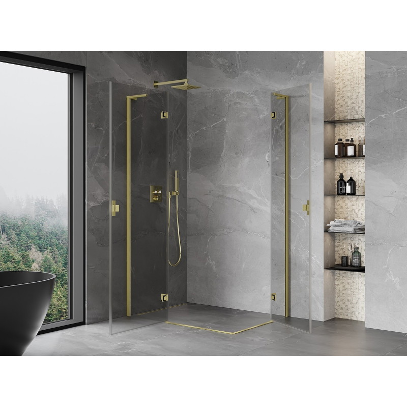 Mexen Mist-H L Duo cabină de duș batantă stânga 85 x 80 cm, transparent, aurie periată - 8A5L-085L-080P-55-00