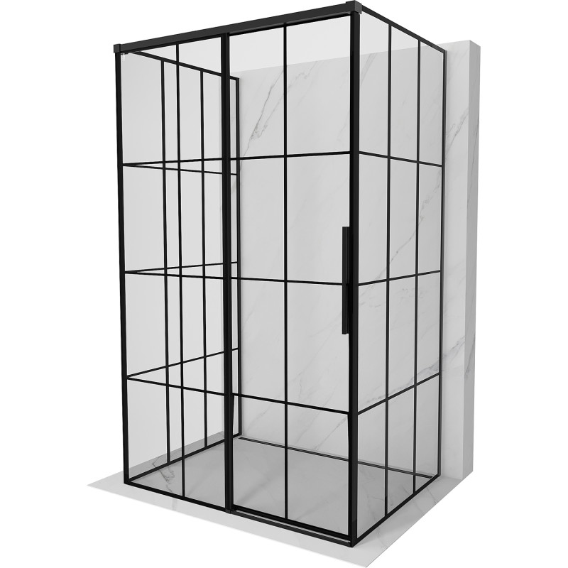 Mexen Rox-3S 3-oldalú, tolóajtós, baloldali zuhanykabin, 125 x 120 cm, fekete rácsos, fekete - 8C2-125-120-70-77-3S-L