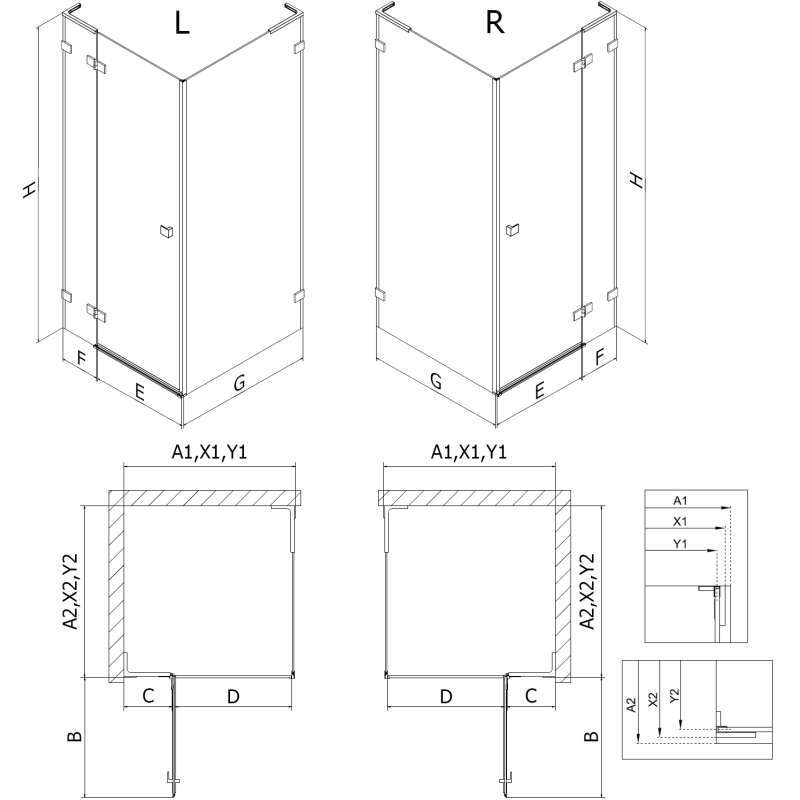Mexen Lunar L cabină de duș batantă stânga 75 x 90 cm, transparentă, auriu periat - 834L-075-090-55-00-L