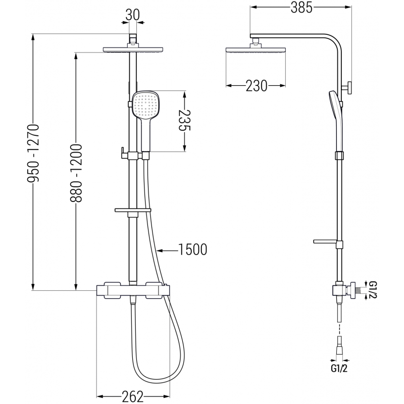 Mexen CQ33 set duș expus cu pară de duș și baterie termostatică, crom - 772503395-00