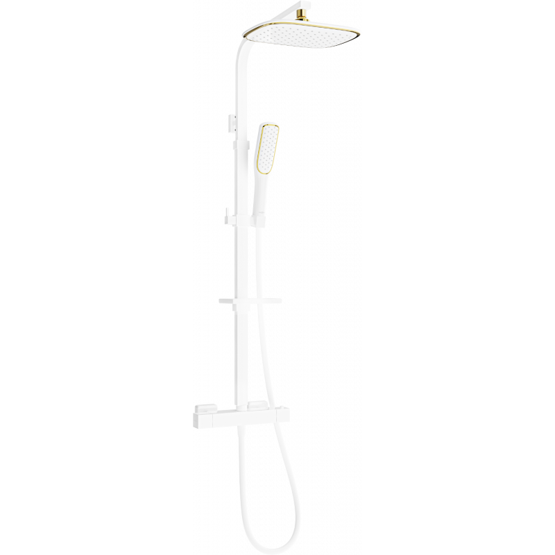Mexen CQ49 set de duș aparent cu sistem de ploaie și baterie termostatică, alb/auriu - 772504995-25