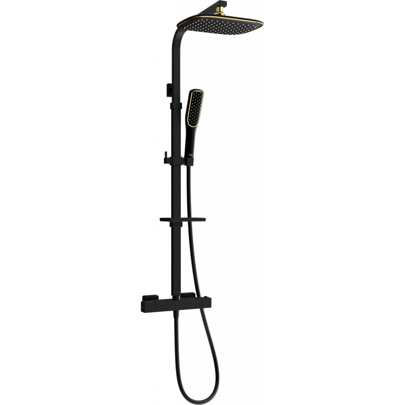 Mexen CQ49 set de duș suprapus cu cascada și baterie termostatică, negru/auriu - 772504995-75