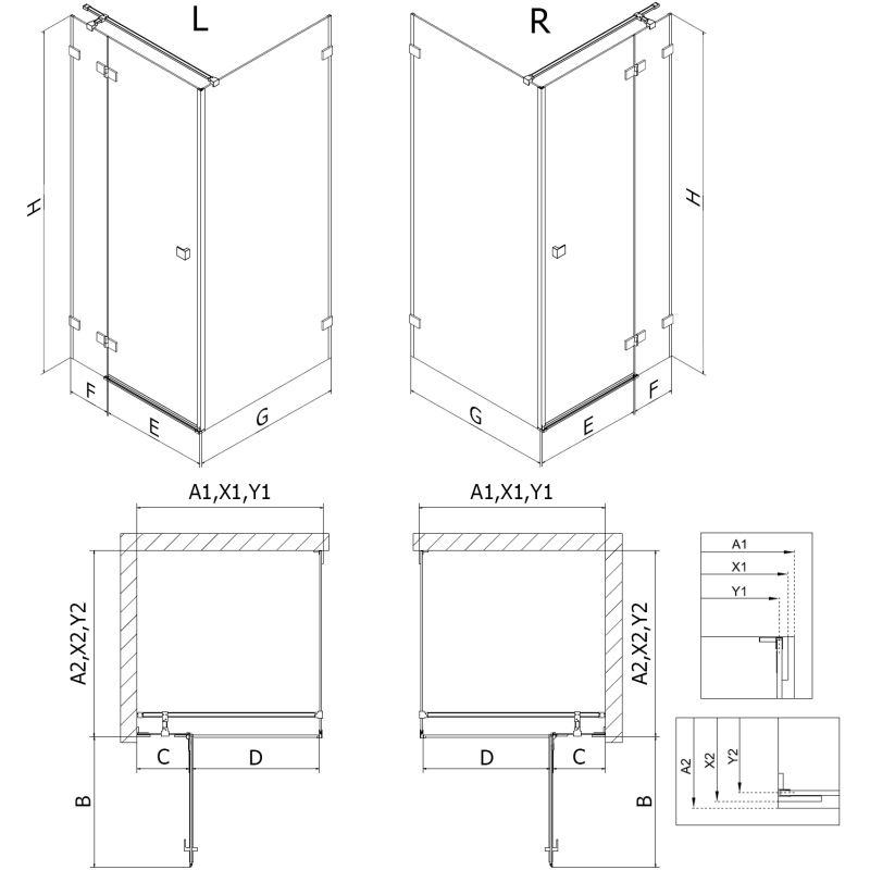 Mexen Lunar T jobb oldali nyíló zuhanykabin 70 x 120 cm, átlátszó, arany - 834T-070-120-50-00-P