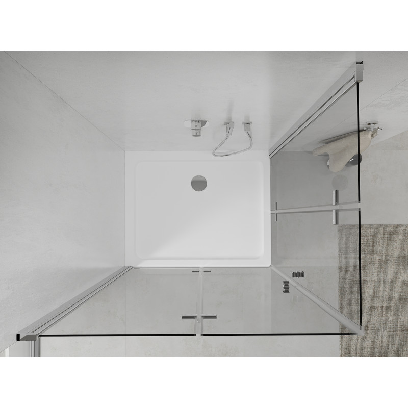 Mexen Lima Cabină de duș cu două uși pliabile 100 x 90 cm, transparentă, crom + cadă de duș Flat - 856-100-090-01-02-4010