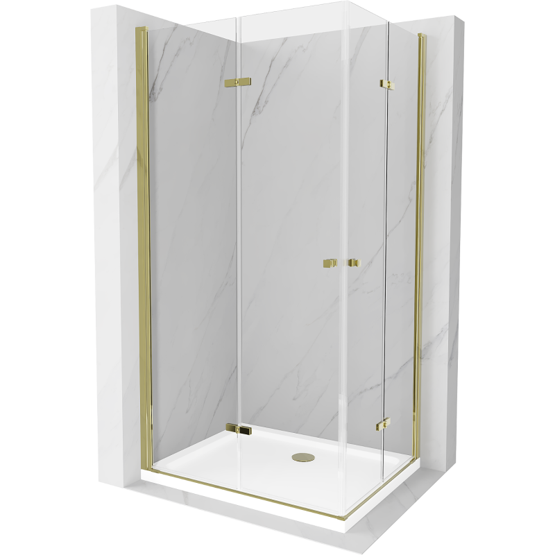 Mexen Lima Cabină de duș Duo pliabilă 90 x 80 cm, transparentă, aurie + cadă de duș Flat - 856-090-080-50-02-4010G
