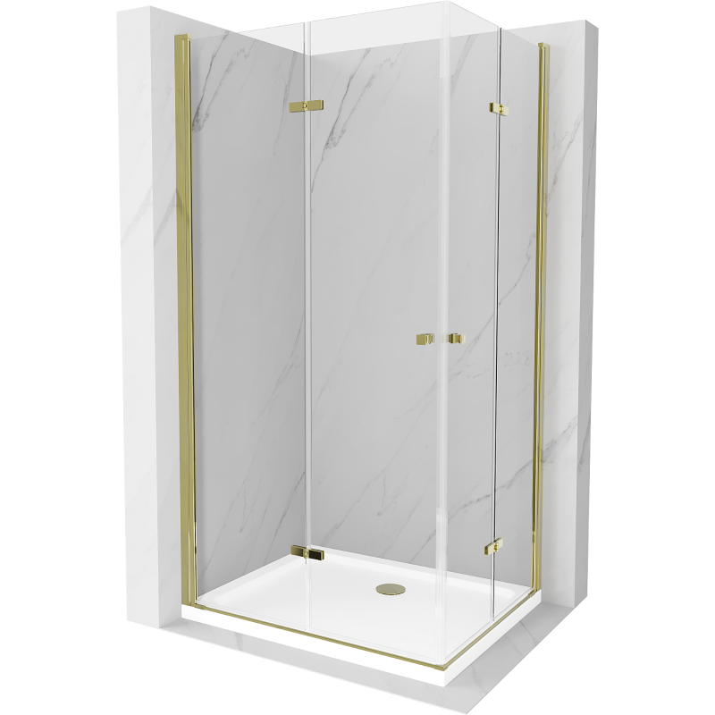 Mexen Lima Duo cabină de duș pliabilă 100 x 90 cm, transparent, Aurie + cadă de duș Flat - 856-100-090-50-02-4010G