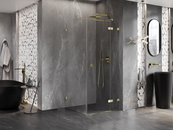 Mexen Lunar T 90 x 90 cm-es jobbos nyíló zuhanykabin, átlátszó, arany - 834T-090-090-50-00-P