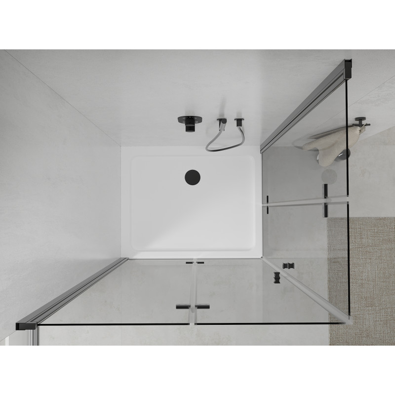 Mexen Lima Duo cabină de duș pliabilă 80 x 70 cm, transparentă, neagră + cadă de duș Flat - 856-080-070-70-02-4010B