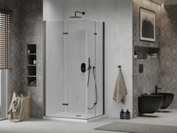 Mexen Lima Duo cabină de duș pliabilă 80 x 70 cm, transparent, Neagră + cadă de duș Flat - 856-080-070-70-02-4010B