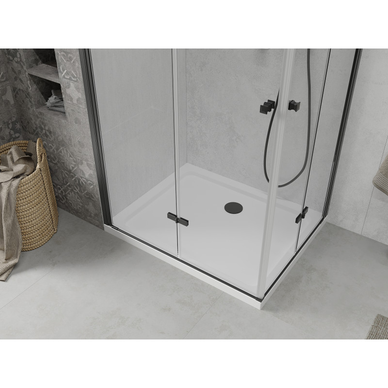 Mexen Lima Cabină de duș pliabilă Duo 90 x 80 cm, transparentă, neagră + cadă Flat - 856-090-080-70-02-4010B