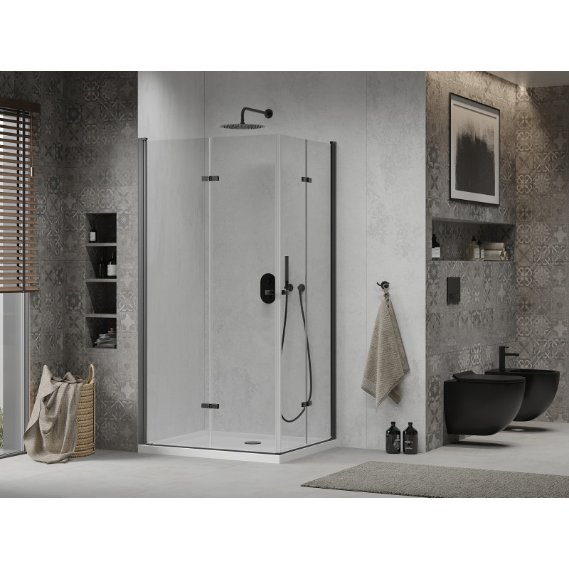 Mexen Lima Duo cabină de duș pliabilă 100 x 90 cm, transparentă, neagră + cădiță Flat - 856-100-090-70-02-4010B