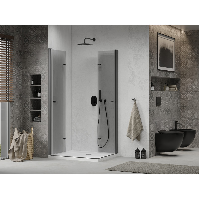 Mexen Lima Duo cabină de duș pliabilă 100 x 90 cm, transparentă, neagră + cădiță Flat - 856-100-090-70-02-4010B