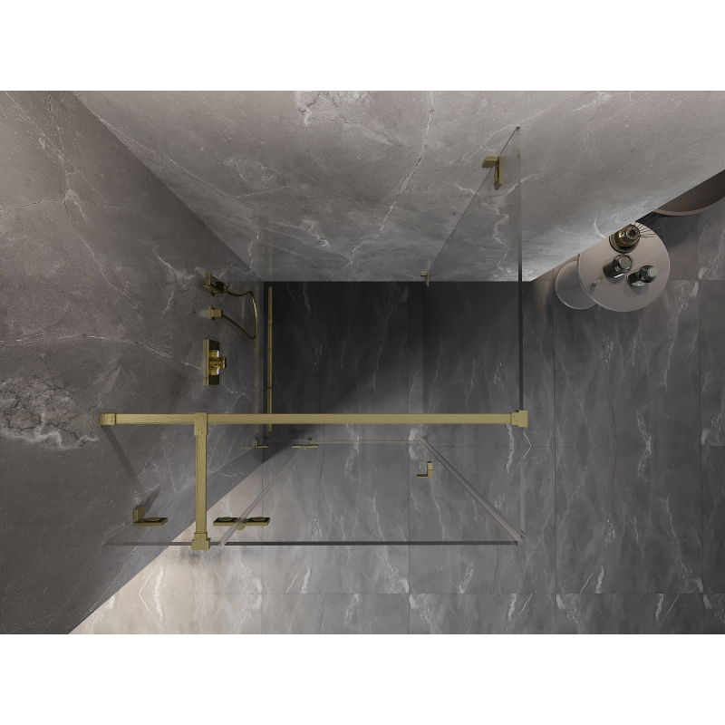 Mexen Lunar T cabina de duș rabatabilă stânga 70 x 70 cm, transparentă, auriu periat - 834T-070-070-55-00-L