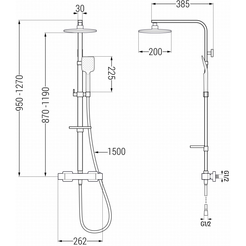 Mexen CQ62 set de duș aparent cu duș fix și baterie termostatică, gri metalic periat - 772506295-66