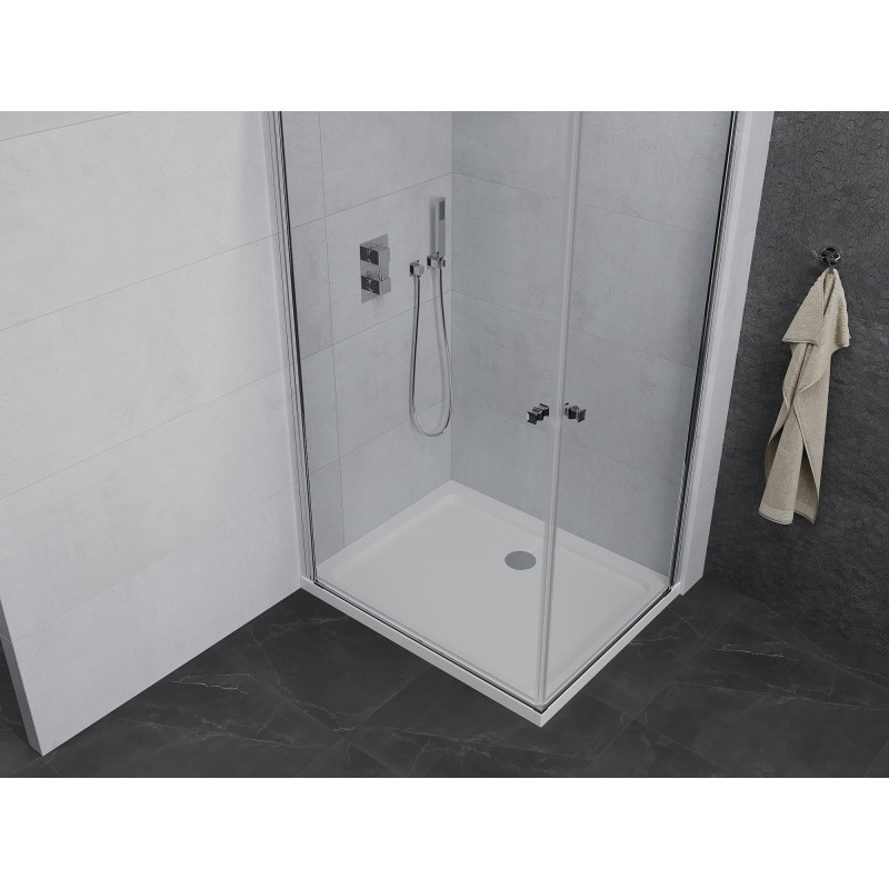 Mexen Pretoria Duo cabină de duș cu deschidere 90 x 80 cm, transparent, crom + cădiță Flat - 852-090-080-01-02-4010