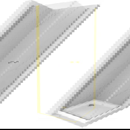 Mexen Pretoria Duo cabină de duș batantă 70 x 70 cm, transparentă, aurie + cadă Flat - 852-070-070-50-02-4010G