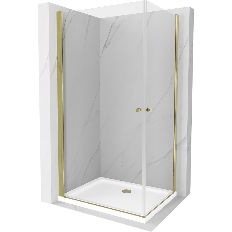 Mexen Pretoria Duo cabină de duș batantă 80 x 70 cm, transparentă, aurie + cadă de duș Flat - 852-080-070-50-02-4010G