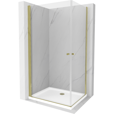 Mexen Pretoria Cabină de duș Duo cu uși batante 80 x 70 cm, transparentă, aurie + cădiță Flat - 852-080-070-50-02-4010G