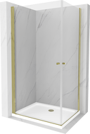 Mexen Pretoria Duo cabină de duș batantă 80 x 70 cm, transparentă, aurie + cadă de duș Flat - 852-080-070-50-02-4010G