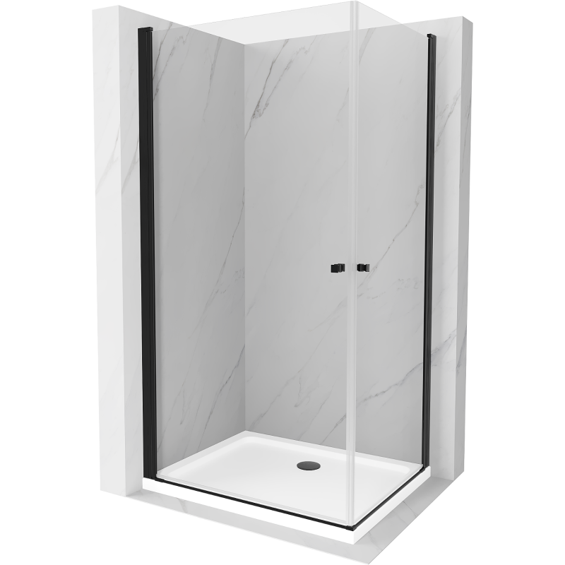 Mexen Pretoria Duo nyíló zuhanykabin 90 x 80 cm, átlátszó, fekete + Flat zuhanytálca - 852-090-080-70-02-4010B