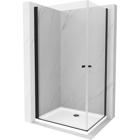 Mexen Pretoria Duo cabină de duș pivotantă 90 x 80 cm, transparentă, neagră + cădiță Flat - 852-090-080-70-02-4010B