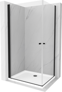 Mexen Pretoria Duo cabină de duș cu balamale 90 x 80 cm, transparent, Neagră + cadă de duș Flat - 852-090-080-70-02-4010B