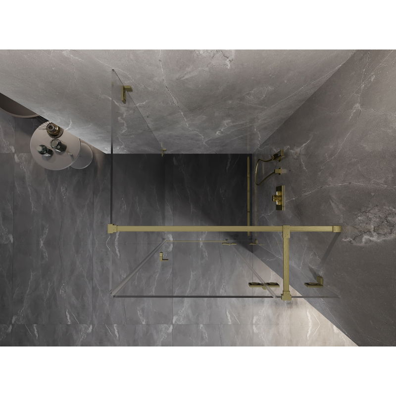 Mexen Lunar T 80 x 80 cm-es jobb oldali nyíló zuhanykabin, átlátszó, arany kefélt - 834T-080-080-55-00-P