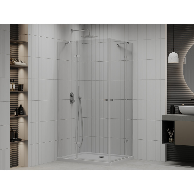 Mexen Roma Duo cabină de duș cu ușă batantă 80 x 70 cm, transparentă, crom + cadă Flat - 854-080-070-01-02-4010