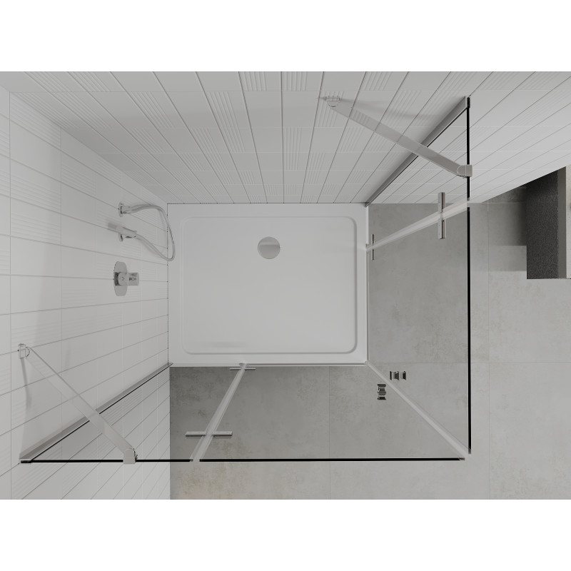 Mexen Roma Cabină de duș Duo cu ușă rabatabilă 90 x 80 cm, transparentă, cromată + cadă de duș plată