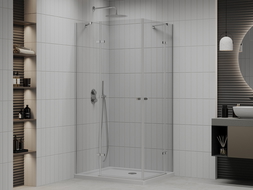 Mexen Roma Duo cabină de duș cu ușă batantă 100 x 90 cm, transparent, crom + cadă de duș Flat - 854-100-090-01-02-4010