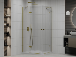 Mexen Roma Duo cabină de duș cu balamale 80 x 70 cm, transparent, Aurie + cadă de duș Flat - 854-080-070-50-02-4010G