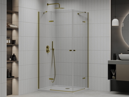 Mexen Roma Duo cabină de duș cu ușă batantă 90 x 80 cm, transparent, auriu + cădiță Flat - 854-090-080-50-02-4010G