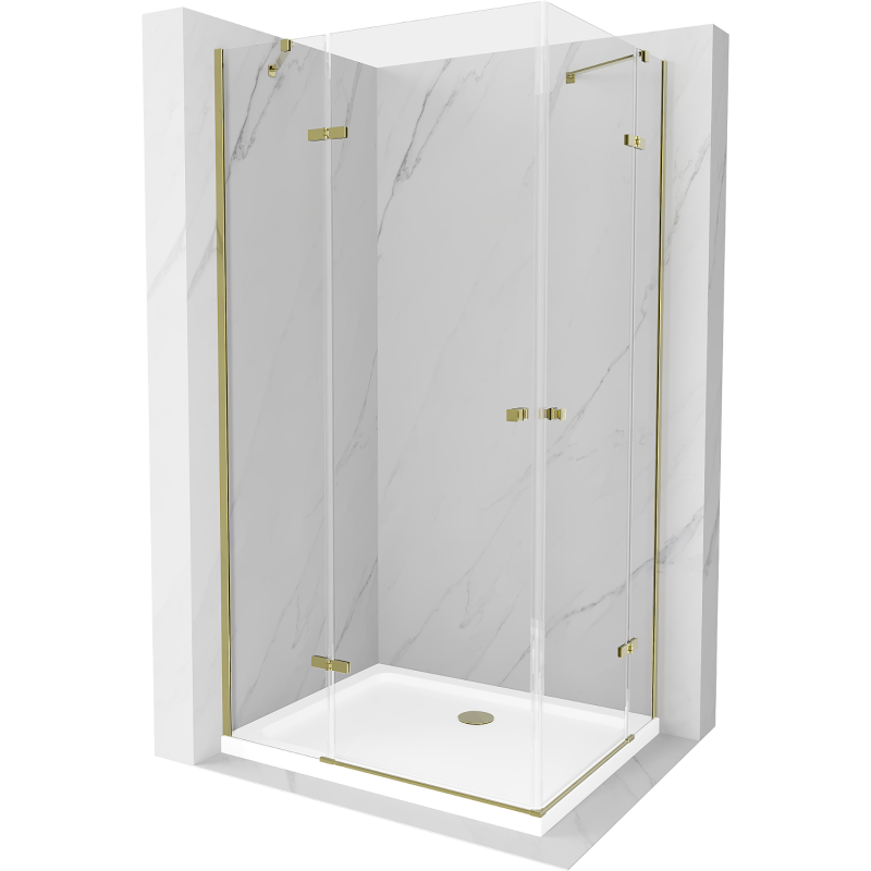 Mexen Roma Duo cabină de duș cu ușă batantă 90 x 80 cm, transparent, auriu + cădiță Flat - 854-090-080-50-02-4010G