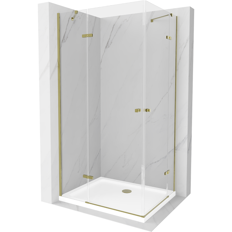 Mexen Roma Duo cabină de duș pivotantă 90 x 80 cm, transparentă, aurie + cadă Flat - 854-090-080-50-02-4010G
