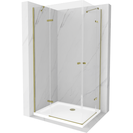 Mexen Roma Duo cabină de duș cu ușă batantă 90 x 80 cm, transparent, auriu + cădiță Flat - 854-090-080-50-02-4010G