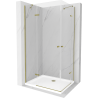 Mexen Roma Duo cabină de duș cu ușă batantă 90 x 80 cm, transparent, auriu + cădiță Flat - 854-090-080-50-02-4010G