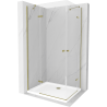 Mexen Roma Duo cabină de duș pivotantă 90 x 80 cm, transparentă, aurie + cadă Flat - 854-090-080-50-02-4010G