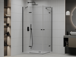 Mexen Roma Duo cabină de duș cu balamale 100 x 90 cm, transparent, Neagră + cadă de duș Flat - 854-100-090-70-02-4010B