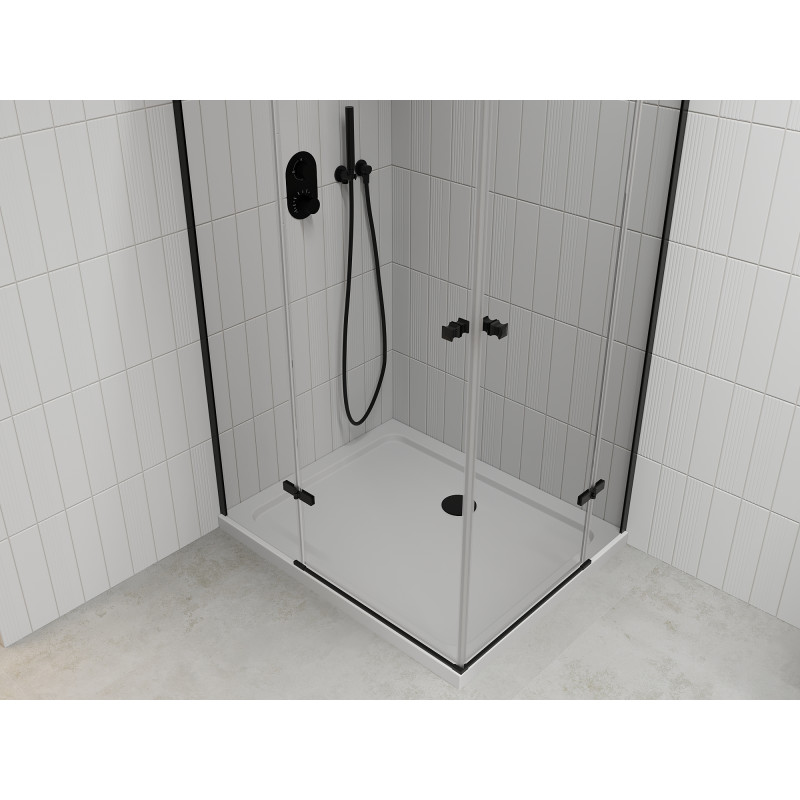 Mexen Roma Cabină de duș Duo batantă 100 x 90 cm, transparentă, neagră + cadă de duș Flat - 854-100-090-70-02-4010B