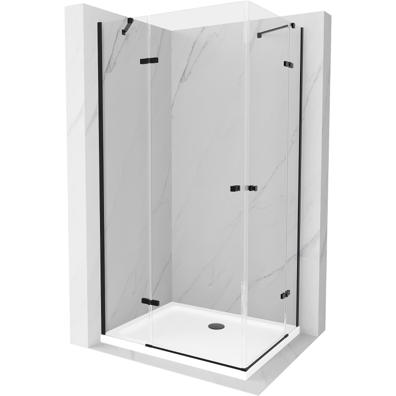 Mexen Roma Duo cabină de duș cu ușă batantă 90 x 80 cm, transparent, negru + cadă de duș Flat - 854-090-080-70-02-4010B