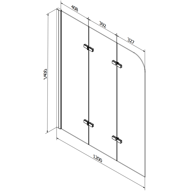 Mexen Cube rektanguláris kád 180 x 80 cm burkolattal és 3-szárnyú 120 cm-es paravánnal, átlátszó, króm