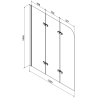 Mexen Vega cadă dreptunghiulară 150 x 70 cm cu cadru și paravan cu 3 aripi 120 cm, transparent, negru - 550115070X9012037000