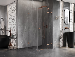 Mexen Lunar T cabina de duș batantă dreapta 100 x 100 cm, transparentă, cupru periat - 834T-100-100-65-00-P