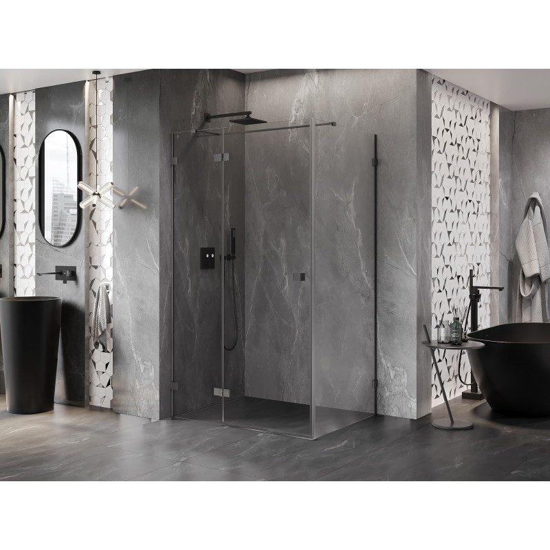 Mexen Lunar T cabină de duș cu ușă rabatabilă stânga 85 x 90 cm, transparent, gri armat periat - 834T-085-090-66-00-L
